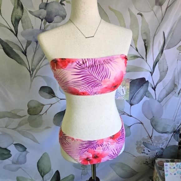 YMI | Bandeau Bikini in Purple Palms Print Sz M - Picture 9 of 16